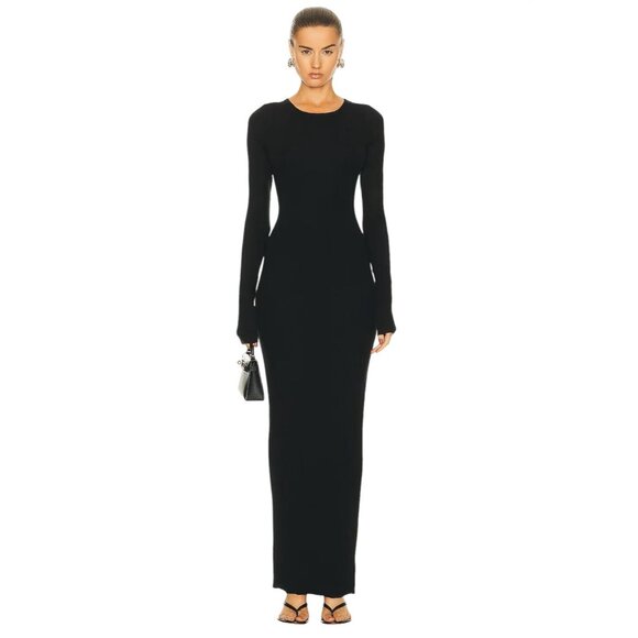 Eterne Long Sleeve Crewneck Maxi Dress in Black Small New Womens Stretch Gown - Picture 1 of 15